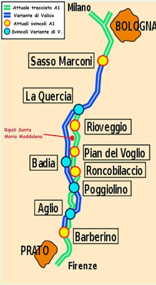 Mappa progetto Variante di Valico e ubicazione di Ripoli Santa Maria Maddalena